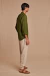 Buy_Saphed_Green Linen Band Collar Shirt _Online_at_Aza_Fashions