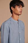 Shop_Saphed_Sky Blue Linen Band Collar Shirt _Online_at_Aza_Fashions