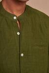 Buy_Saphed_Green Linen Band Collar Shirt _Online_at_Aza_Fashions