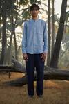 Shop_Saphed_Sky Blue Linen Band Collar Shirt _Online_at_Aza_Fashions