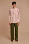Saphed_Blush Linen Band Collar Shirt _Online_at_Aza_Fashions