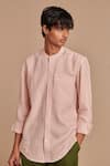 Shop_Saphed_Blush Linen Band Collar Shirt _at_Aza_Fashions