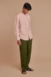 Buy_Saphed_Blush Linen Band Collar Shirt _Online_at_Aza_Fashions