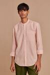 Buy_Saphed_Blush Linen Band Collar Shirt _at_Aza_Fashions
