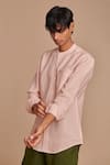 Shop_Saphed_Blush Linen Band Collar Shirt _Online_at_Aza_Fashions