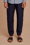 Saphed_Navy Linen Neel Denim Jogger Pant _Online_at_Aza_Fashions