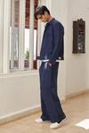 Saphed_Navy Linen Neel Denim Baggy Pant _Online_at_Aza_Fashions