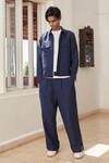 Buy_Saphed_Navy Linen Neel Denim Baggy Pant _at_Aza_Fashions