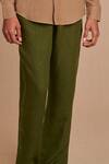 Saphed_Olive Green Linen Safari Lounge Pant _Online_at_Aza_Fashions