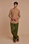 Buy_Saphed_Olive Green Linen Safari Lounge Pant _at_Aza_Fashions