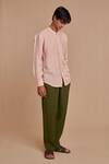 Saphed_Olive Green Linen Safari Lounge Pant _at_Aza_Fashions