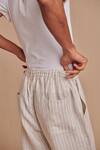 Saphed_Off White Linen Undyed Boldstripe Lounge Pant _at_Aza_Fashions