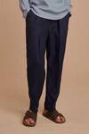 Saphed_Navy Linen Tapered Pant _Online_at_Aza_Fashions