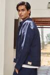 Shop_Saphed_Navy Linen Jacket And Pant Set _Online_at_Aza_Fashions