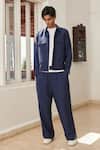 Buy_Saphed_Navy Linen Jacket And Pant Set _at_Aza_Fashions