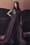Buy_Pankaj & Nidhi_Brown Collared Araquis Moonlit Grace Cape _at_Aza_Fashions