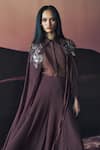 Shop_Pankaj & Nidhi_Brown Collared Araquis Moonlit Grace Cape _at_Aza_Fashions