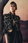 Buy_Pankaj & Nidhi_Black Mandarin Collar Araquis Noir Majesty Cape _at_Aza_Fashions