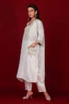 Label Niyami_Ivory Tissue Embroidery, Beads V-, Sweetheart Kaftan And Pant Set _Online_at_Aza_Fashions