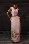 Buy_Eeda_Blush Chanderi Silk Applique V-neck Vest With Skirt _Online_at_Aza_Fashions