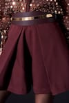 Pankaj & Nidhi_Brown Crepe Araquis Pleated Skorts _Online_at_Aza_Fashions