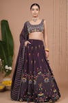 Buy_Ahi Clothing_Purple Crepe, Organza Embroidery, Zari, Sequins, Floral Pattern Lehenga Set _at_Aza_Fashions