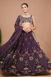 Ahi Clothing_Purple Crepe, Organza Embroidery, Zari, Sequins, Floral Pattern Lehenga Set _at_Aza_Fashions