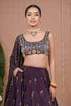Buy_Ahi Clothing_Purple Crepe, Organza Embroidery, Zari, Sequins, Floral Pattern Lehenga Set 