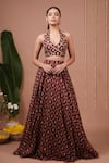 Buy_Ahi Clothing_Maroon Organza Zari, Stones, Beads, Embroidery Bandhani Print Top With Lehenga _at_Aza_Fashions