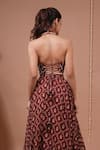 Shop_Ahi Clothing_Maroon Organza Zari, Stones, Beads, Embroidery Bandhani Print Top With Lehenga _at_Aza_Fashions
