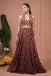 Buy_Ahi Clothing_Maroon Organza Zari, Stones, Beads, Embroidery Bandhani Print Top With Lehenga _Online_at_Aza_Fashions