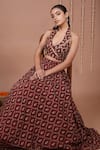 Shop_Ahi Clothing_Maroon Organza Zari, Stones, Beads, Embroidery Bandhani Print Top With Lehenga _Online_at_Aza_Fashions