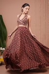Ahi Clothing_Maroon Organza Zari, Stones, Beads, Embroidery Bandhani Print Top With Lehenga _at_Aza_Fashions