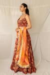 Priyanka Raajiv_Maroon Cotton Patchwork, Sequins, Beads, Gota Sannadha Upcycled Lehenga Set _Online_at_Aza_Fashions