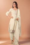Buy_Samyukta Singhania_Cream Silk, Organza Embroidery, Sequins Round Neck Floral Kurta Set _at_Aza_Fashions