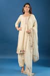 Buy_Samyukta Singhania_Cream Silk, Organza Embroidery, Sequins Round Neck Floral Kurta Set 