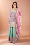 Buy_Samyukta Singhania_Purple Tissue Zari, Sequins, Embroidery, Applique V-neck Work Kurta Set _at_Aza_Fashions