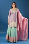 Buy_Samyukta Singhania_Purple Tissue Zari, Sequins, Embroidery, Applique V-neck Work Kurta Set 