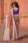 Shop_Naintara Bajaj_Brown Brocade, Silk Zari, Tassels V-neck Peacock Woven Saree With Blouse _at_Aza_Fashions