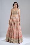 Buy_Abhinav Mishra_Orange Chanderi, Organza Mirrors, Embroidery, Zari, Tassels Safron Lehenga Set 