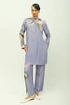 Buy_OFRIDA_Purple Viscose Mandarin Collar Nysa Hand Painted Print Kurta Pant Set _at_Aza_Fashions