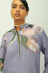 Shop_OFRIDA_Purple Viscose Mandarin Collar Nysa Hand Painted Print Kurta Pant Set _Online_at_Aza_Fashions