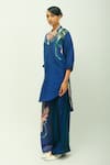 Shop_OFRIDA_Blue Bemberg, Muslin Beads, Foil Printing V-neck Midnight Psy Kurta And Pant Set _at_Aza_Fashions
