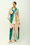 Buy_OFRIDA_Green Bemberg, Muslin Beads Twilight Hand Painted Print Jacket And Pant Set _at_Aza_Fashions