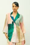 OFRIDA_Green Bemberg, Muslin Beads Twilight Hand Painted Print Jacket And Pant Set _at_Aza_Fashions