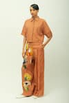 Shop_OFRIDA_Brown Beads Collared Mira Cropped Shirt And Pant Set _Online_at_Aza_Fashions