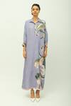 OFRIDA_Lavender Viscose Beads, Foil Printing Collared Nysa Hand Painted Dress _Online_at_Aza_Fashions