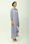 Buy_OFRIDA_Lavender Viscose Beads, Foil Printing Collared Nysa Hand Painted Dress _Online_at_Aza_Fashions
