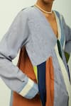 Shop_OFRIDA_Blue Cotton, Viscose, Poplin Embroidery V-neck Papillon Hand Painted Print Dress 