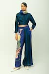 Buy_OFRIDA_Navy Muslin, Bemberg Collared Midnight Psy Striped Top _at_Aza_Fashions